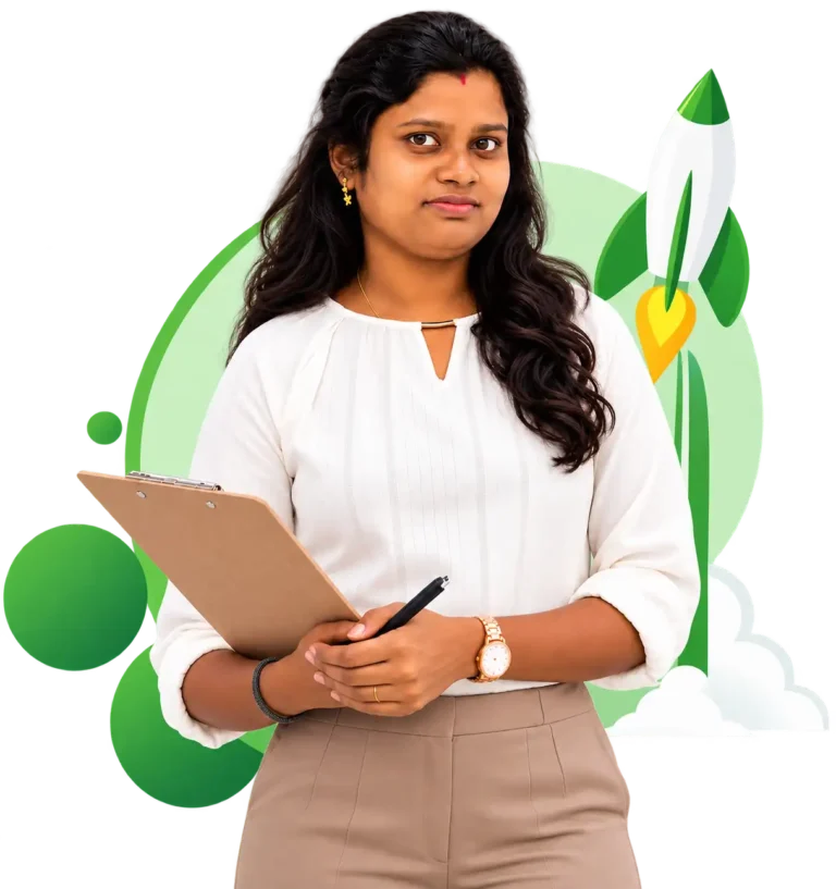 Performance marketing freelancer in Ernakulam holding a clipboard and pen